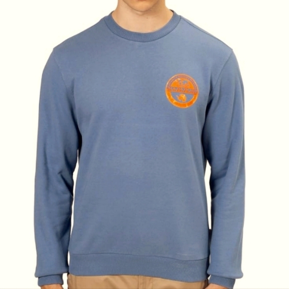 Napapijri | Mens Blue Grey Crewneck Sweatshirt Orange Napapijiri Logo MEDIUM - Picture 1 of 15